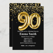 glitter gouden ballon voor het 90e verjaardag kaart (Voorkant / Achterkant)