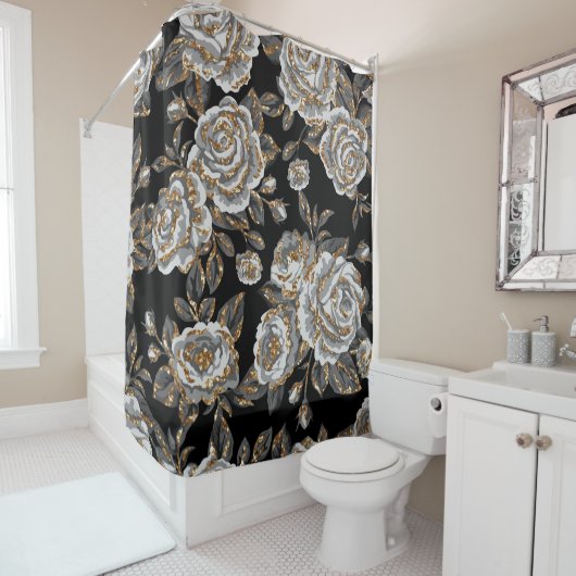 Glitter Gouden Bloemen: Sparkle . Douchegordijn (In situ)