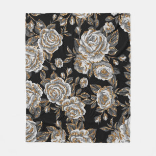 Glitter Gouden Bloemen: Sparkle . Fleece Deken