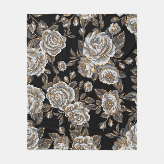 Glitter Gouden Bloemen: Sparkle . Fleece Deken (Voorkant)