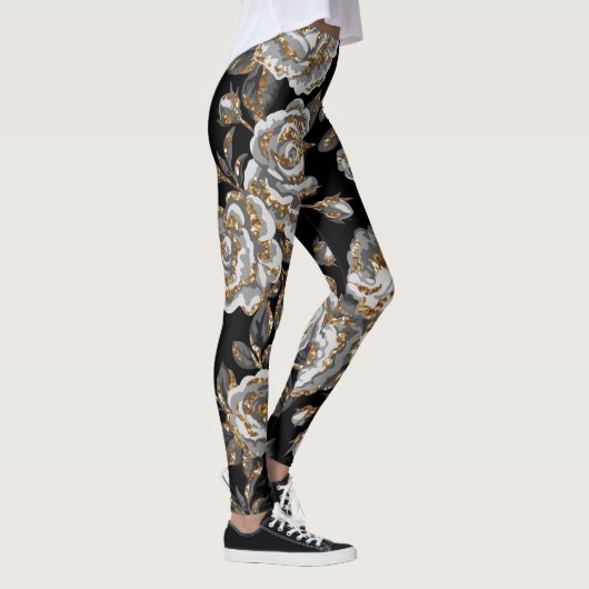 Glitter Gouden Bloemen: Sparkle . Leggings (Rechts)