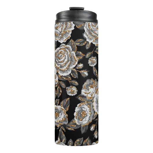 Glitter Gouden Bloemen: Sparkle . Thermosbeker (Voorkant)