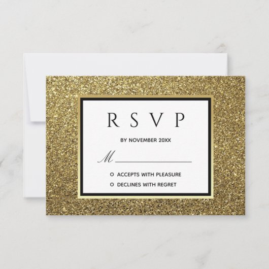 Glitter Gouden Bruiloft RSVP Kaartje (Voorkant)