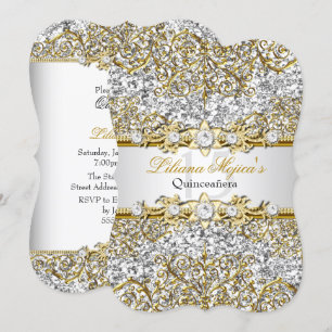Glitter Gouden Damask Quinceanera Uitnodiging