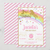 Glitter Gouden Eenhoorn 2e Verjaardag Uitnodiging  (Voorkant / Achterkant)