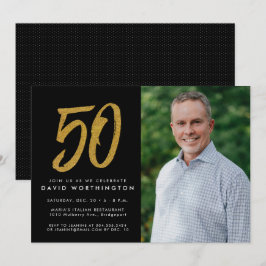 Glitter gouden foto uitnodiging voor 50ste verpart