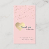 Glitter Gouden Hart Blush Roze & Grijs Dank u Visitekaartje (Voorkant)