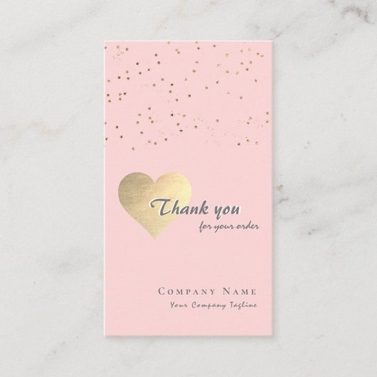 Glitter Gouden Hart Blush Roze & Grijs Dank u Visitekaartje (Voorkant)