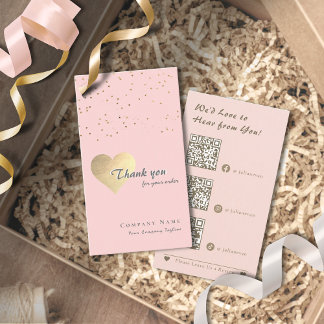 Glitter Gouden Hart Blush Roze & Grijs Dank u Visitekaartje