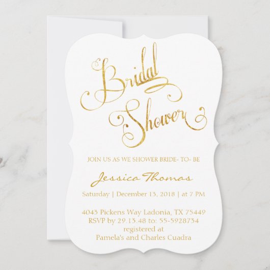 Glitter Gouden Kalligrafie Bruids Douche Uitnodigi Kaart (Voorkant)