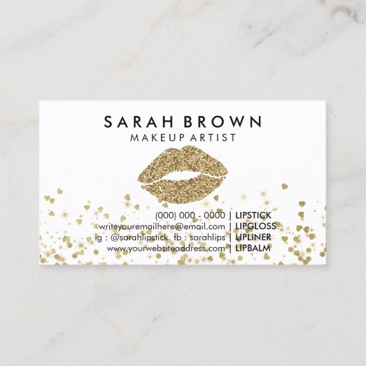 Glitter Gouden Lippen Print Visitekaartje (Achterkant)