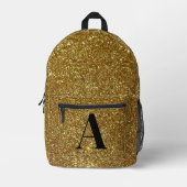 Glitter gouden monogram bedrukte rugzak (Voorkant)