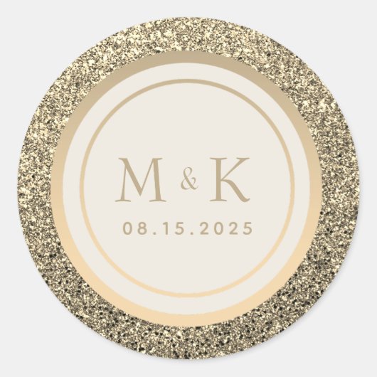 Glitter Gouden Monogram Bruiloft Ronde Sticker (Voorkant)