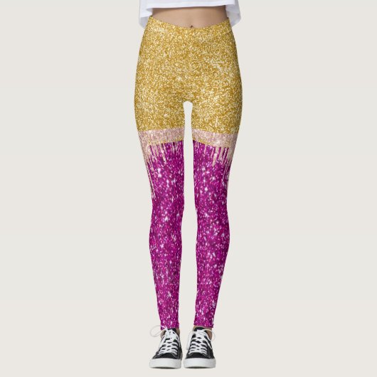 Glitter Gouden Paarse Leggings (Voorkant)
