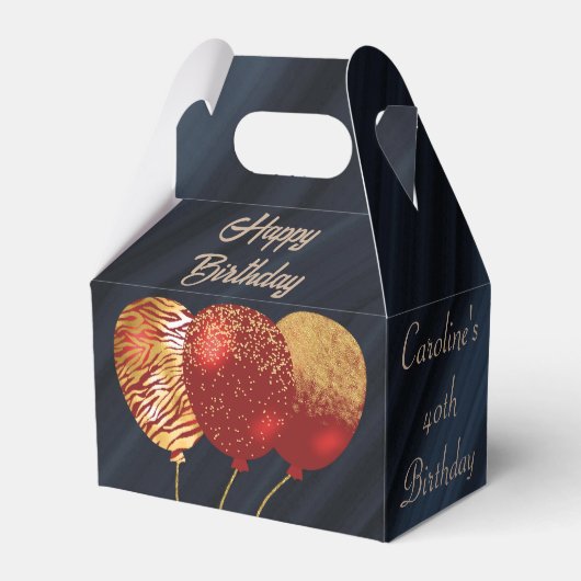 Glitter & Gouden Rode Ballonnen 40e Verjaardag Bedankdoosjes (Achterkant)