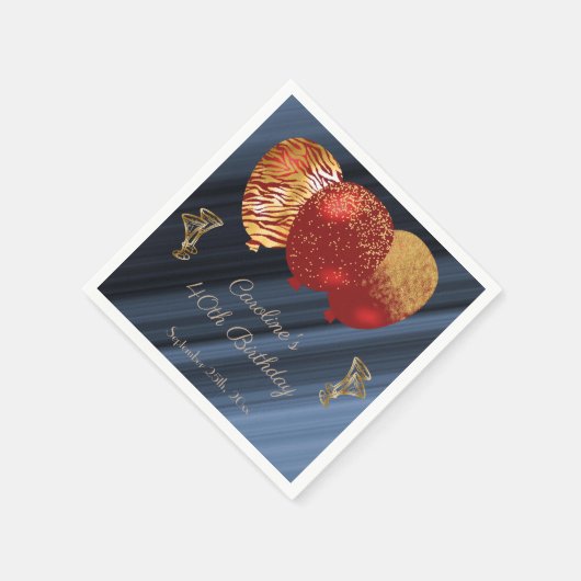 Glitter & Gouden Rode Ballonnen Verjaardag Servet (Hoek)