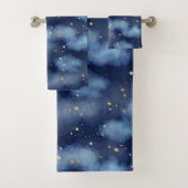 Glitter Gouden Sterren Donkerblauw Hemelpatroon Bad Handdoek (Insitu)