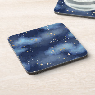 Glitter Gouden Sterren Donkerblauw Hemelpatroon Bier Onderzetter