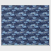 Glitter Gouden Sterren Donkerblauw Hemelpatroon Cadeaupapier (Vlak)