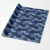 Glitter Gouden Sterren Donkerblauw Hemelpatroon Cadeaupapier (Uitgerold)