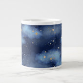 Glitter Gouden Sterren Donkerblauw Hemelpatroon Grote Koffiekop (Voorkant)