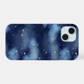 Glitter Gouden Sterren Donkerblauw Hemelpatroon iPhone 15 Case (Achterkant horizontaal)