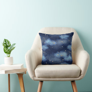 Glitter Gouden Sterren Donkerblauw Hemelpatroon Kussen