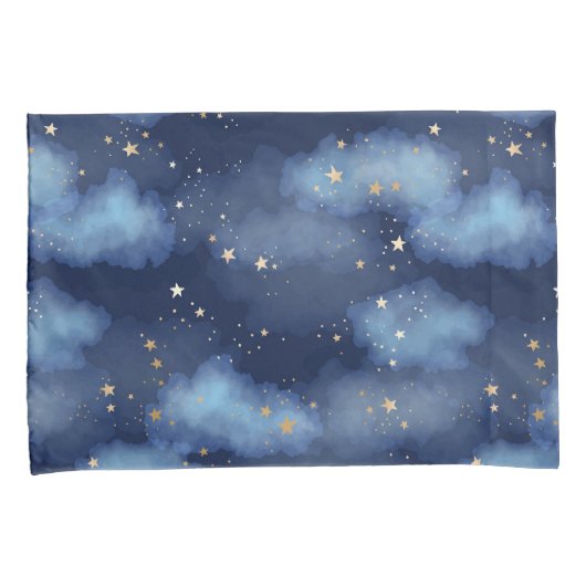 Glitter Gouden Sterren Donkerblauw Hemelpatroon Kussensloop (Voorkant-Rechts)
