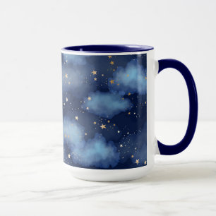 Glitter Gouden Sterren Donkerblauw Hemelpatroon Mok