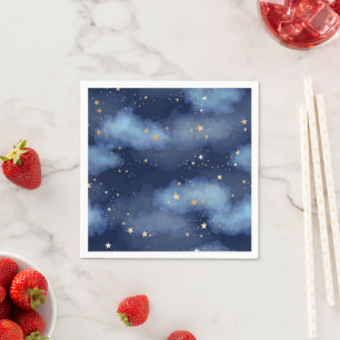Glitter Gouden Sterren Donkerblauw Hemelpatroon Servet