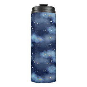 Glitter Gouden Sterren Donkerblauw Hemelpatroon Thermosbeker