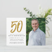 Glitter gouden uitnodiging voor 50ste verjaardagsf (Staand voorkant)