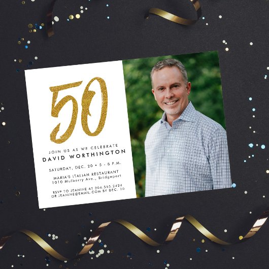 Glitter gouden uitnodiging voor 50ste verjaardagsf