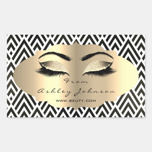 Glitter gouden wimperogen van zwart witte Chevron Rechthoekige Sticker (Voorkant)