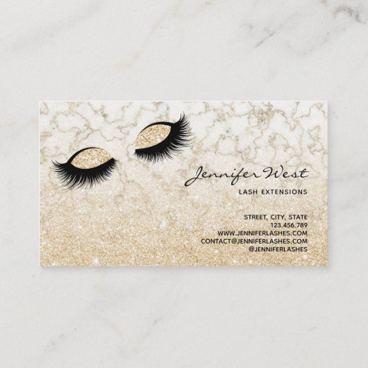 Glitter Gouden witte marmeren make-up artist wimpe Visitekaartje (Achterkant)