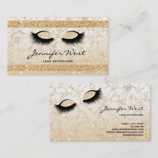 Glitter Gouden witte marmeren make-up artist wimpe Visitekaartje (Voorkant / Achterkant)