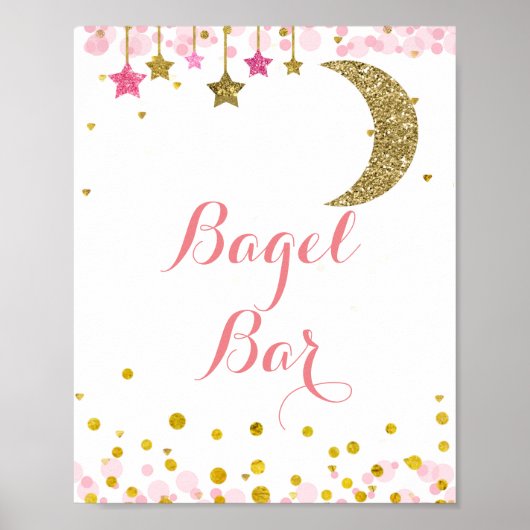 Glitter goudroze maan waterverf Bagel Bar Sign Poster (Voorkant)
