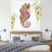 Glitter Goudzedenregenboogzeepaardje Canvas Afdruk (Insitu (Slaapkamer))