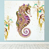 Glitter Goudzedenregenboogzeepaardje Canvas Afdruk (Insitu (Houten vloer))