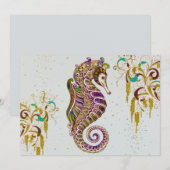 Glitter Goudzedenregenboogzeepaardje Feestdagenkaart (Voorkant / Achterkant)