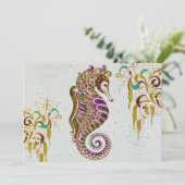 Glitter Goudzedenregenboogzeepaardje Feestdagenkaart (Staand voorkant)