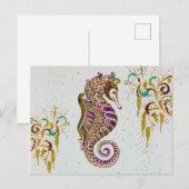 Glitter Goudzedenregenboogzeepaardje Feestdagenkaart (Voorkant / Achterkant)