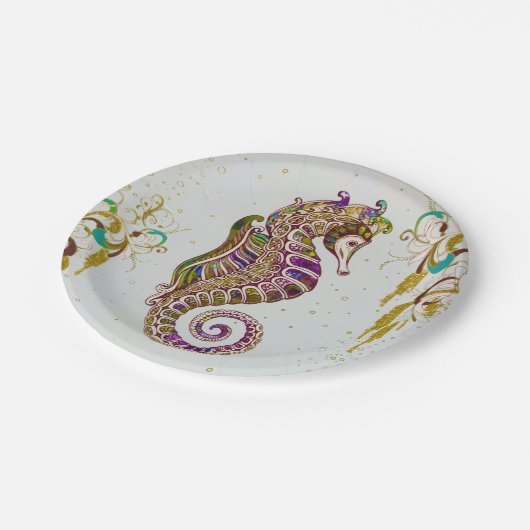 Glitter Goudzedenregenboogzeepaardje Papieren Bordje (Gekanteld)