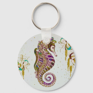 Glitter Goudzedenregenboogzeepaardje Sleutelhanger