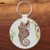 Glitter Goudzedenregenboogzeepaardje Sleutelhanger (Voorkant)