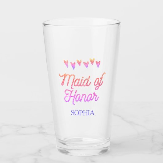 Glitter Gradation Heart Maid of Honor Glass Glas (Voorkant)