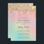 Glitter Gradient Sweet 16 Birthday Kaart<br><div class="desc">Deze prachtige Sweet Sixteen verjaardagsuitnodiging bevat een  pastelkleurige gradiëntachtergrond die is voorzien van faux goudglitterdruppels. Het uitzicht is leuk en dun,  wat een geweldige keuze is voor een tienjarig feestje! Pas de rug door een foto of extra tekst toe te voegen aan..</div>