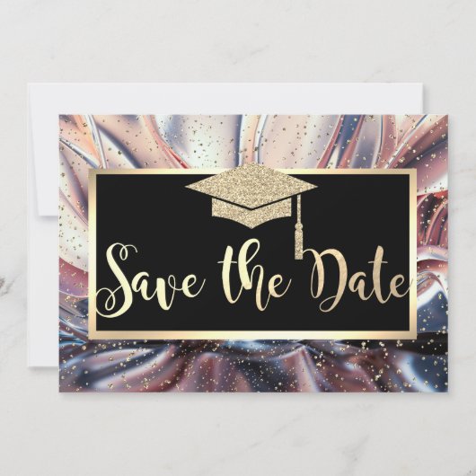 Glitter Graduation Cap, Abstract sparen de Datum Save The Date (Voorkant)