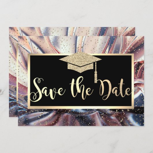 Glitter Graduation Cap, Abstract sparen de Datum Save The Date (Voorkant / Achterkant)