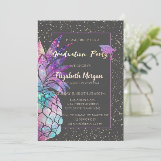 Glitter Graduation Cap, ananas, Confetti Kaart (Staand voorkant)